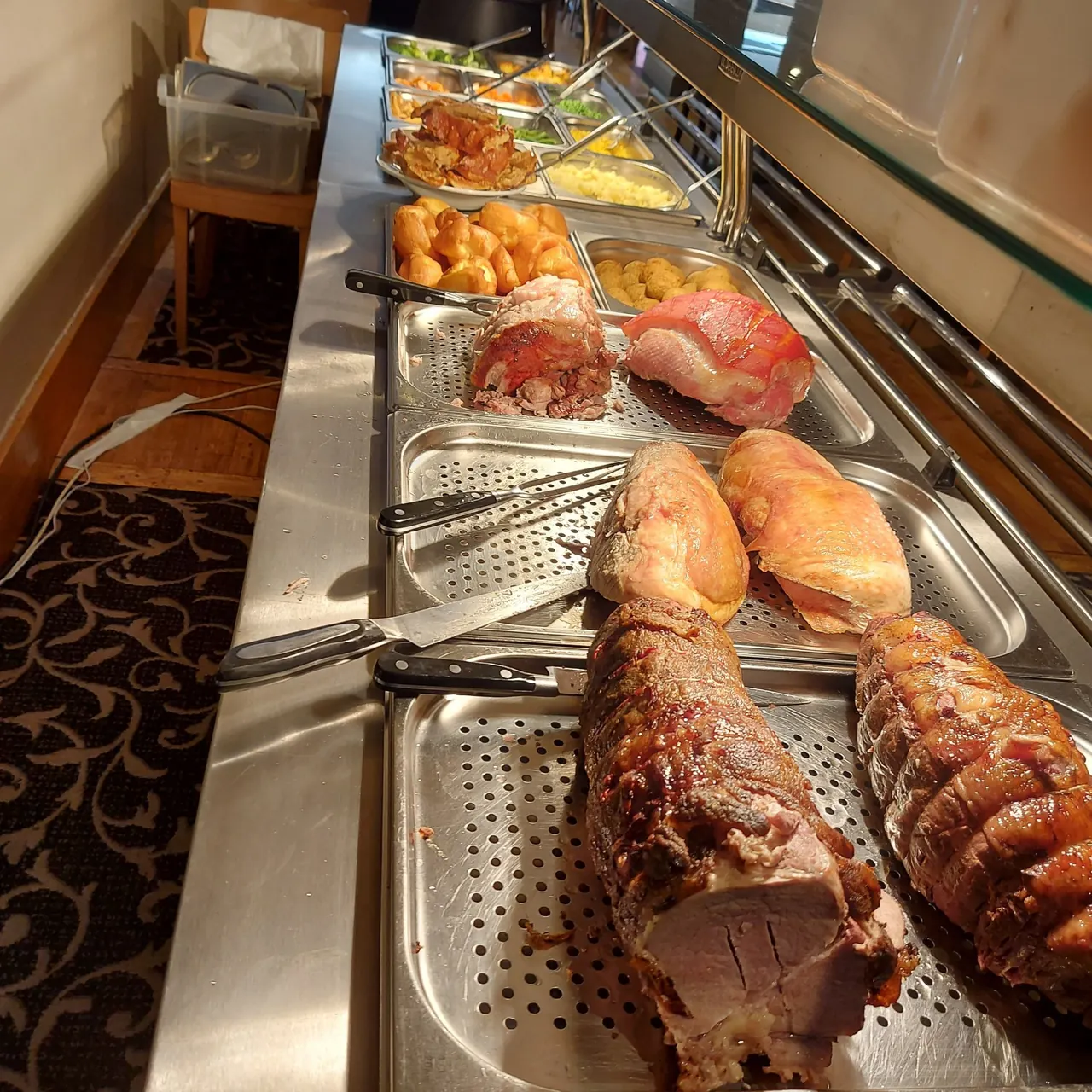 Roast joints and trimmings on Enigma's carvery counter