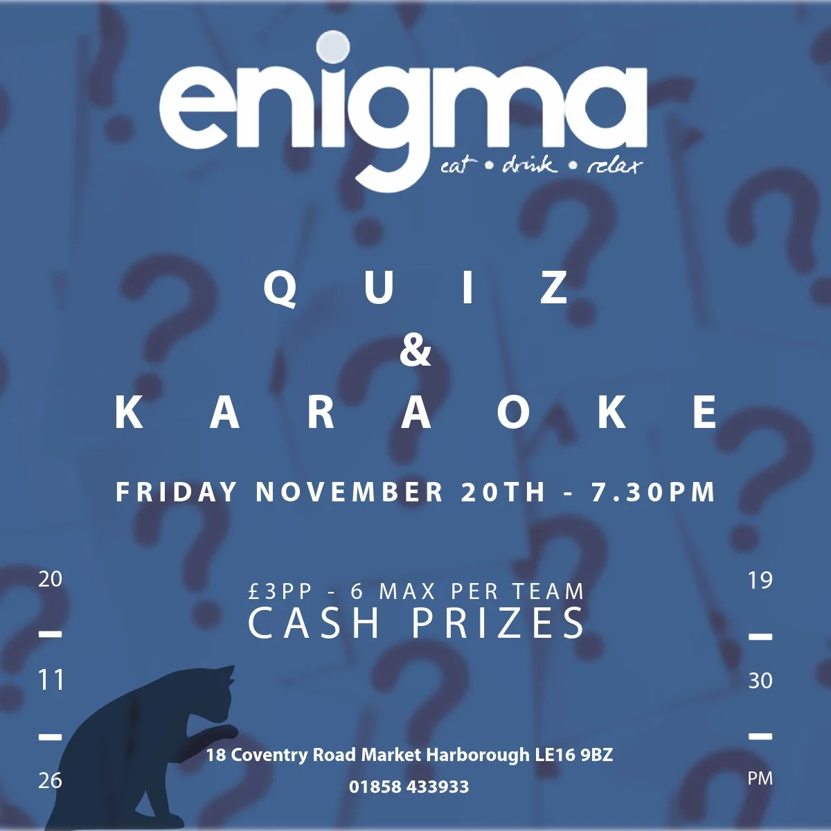 Quiz and Karaoke poster, Friday 20 November, 7:30pm, £3 per person, cash prizes